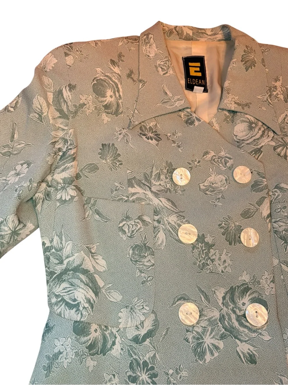 Floral Jacquard Double-Breasted Blazer/Coat- Light green - Picture 4 of 12